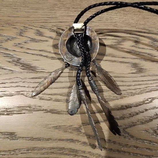 Stan Bentall Navajo Sterling Silver Buffalo Head Black Leather Bolo Tie