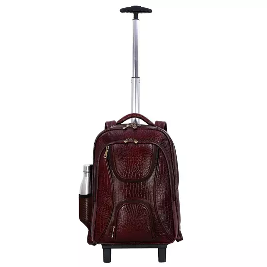 TOP GRAIN REAL LEATHER BACKPACK TROLLEY TRAVEL ROLLER CASE CABIN CHECKIN BACKPAC