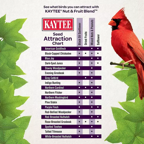 Kaytee Wild Bird Food Nut & Fruit Seed Blend for Cardinals, Chickadees, Nuthatch