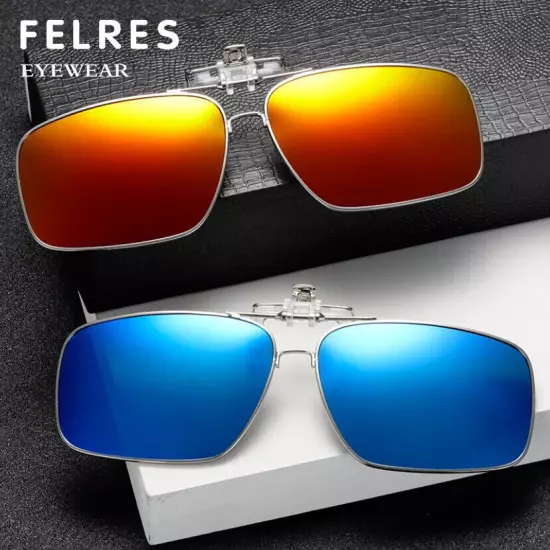 Metal Polarized Clip-On Sunglasses Men Women Flip Up Lens Driving Glasses New