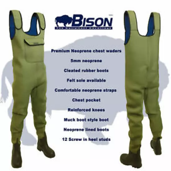 NEOPRENE CHEST WADERS, BISON 5mm FULL BODIED