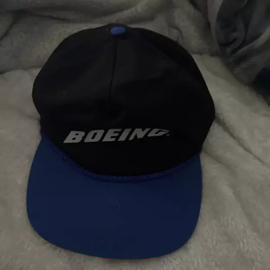 Vintage Boeing Hat Blue Black Trucker Rope Otto Cap Adj. Strap