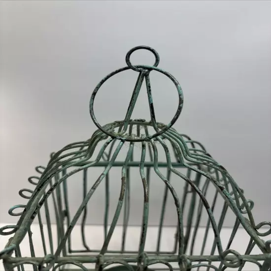 Vintage Metal Birdcage Candleholder Rustic Green Farmhouse 6”W X 12”T