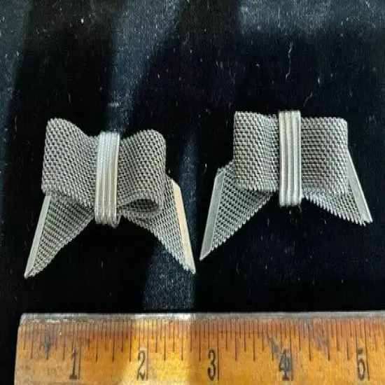 PAIR antique METAL MESH BOW SHOE BUCKLES - W/ PATENT#