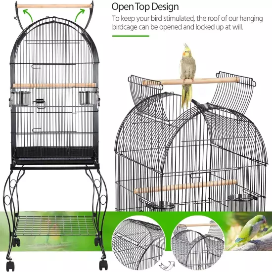 59-Inch Rolling Standing Medium Dome Open Top Bird Cage for Parrots Cockatiels S