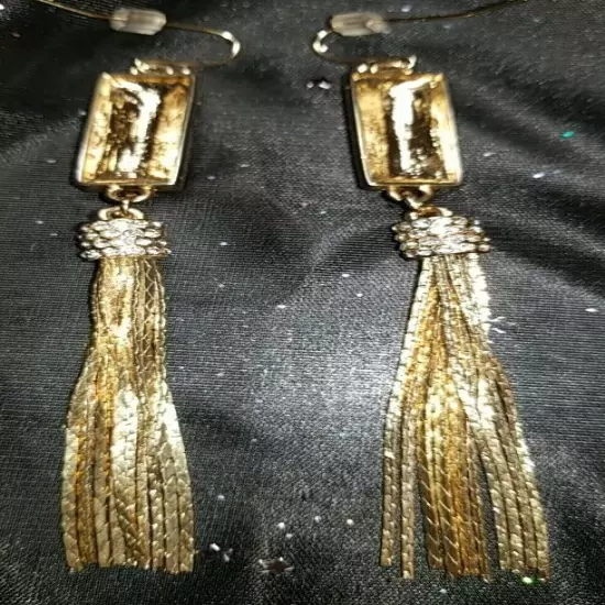 Long Chain Tassel Earrings w/Rhinestones