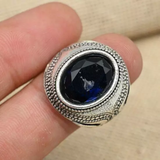 Blue Onyx Gemstone Men's Ring 925 Sterling Silver Statement Boho Ring Al Size B3