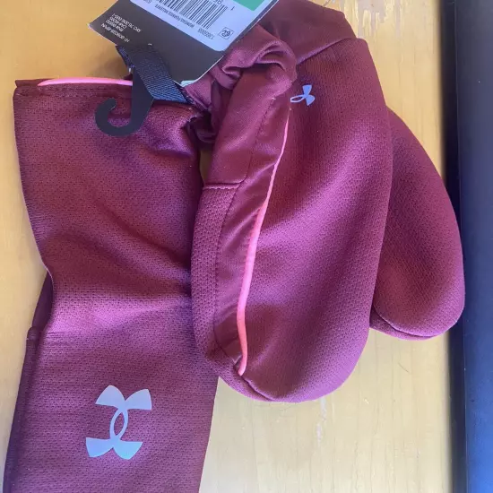 Under Armour Fleece Headband & Mittens Set Burgundy/Pink - Size L/XL NEW