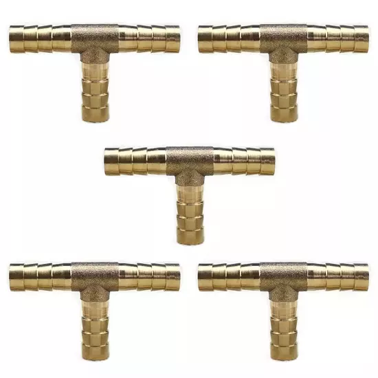 5Pcs 5/16" (8mm) Hose Barb TEE Brass Pipe 3 Way T-Shaped Fitting Replace Parts