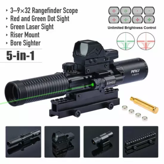 3-9x32 Rifle Scope for Picatinny w Weaver Rails Red Dot Boresighter Riser Mount