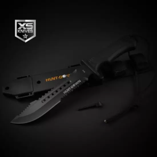 Tactical BLACK Combat BOWIE Survival FIRE STARTER Hunting Fixed Blade Knife 12"