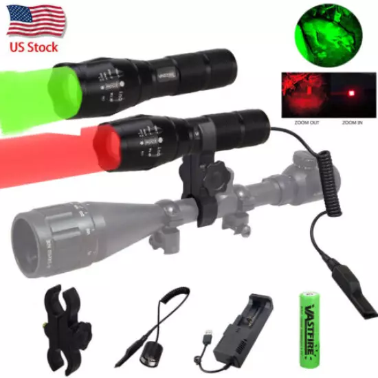 Hunting Red Green Light Tactical LED Flashlight Torch Air Rifle Scope Mount US