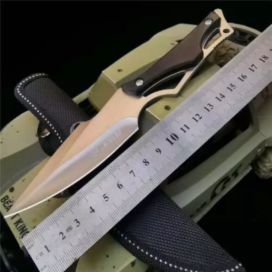 Hand Forged 8CR13MOV Stainless Steel Hunting Knife Wood + Steel Handle Sharp EDC