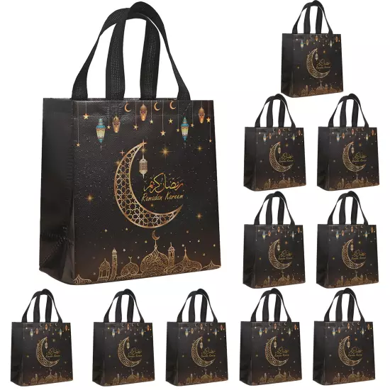 Eid Mubarak Bags 12pcs Storage Non-Woven Handled Seasonal Party Gift Tote Bags 