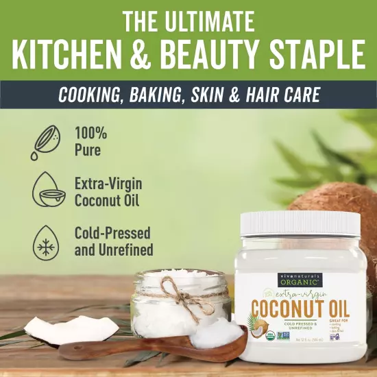 Organic Coconut Oil - Unrefined and Cold-Pressed, Natural Hair Oil, Skin Oil ...