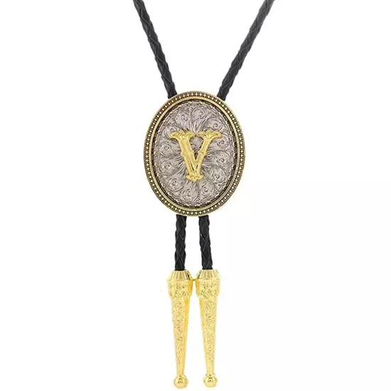 Bolo tie for Men Western Cowboy Golden Initial Letter A to Z Costume Bolo ties