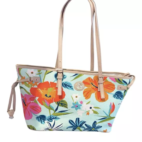 Spartina 449 Moreland Jetsetter Tote Tropical Leather Exterior & Linen Lined NWT