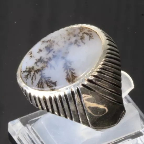 Silver 950 Men Jewelry Ring Agate Mens Size 10US 23g Natural Handmade عقيق مشجر