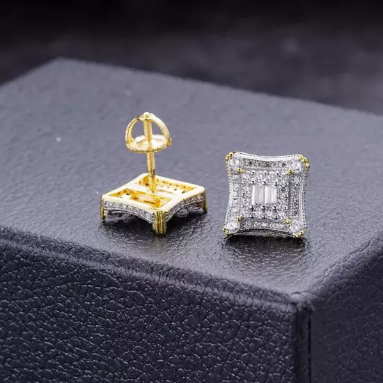 2Ct Lab Created Diamond Hip Hop Men's Earrings Large Square 14k Yellow Gold Over