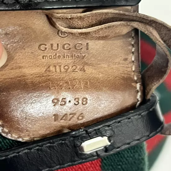 Gucci GG Buckle Belt Nylon Leather 411924 Made in Italy H917N Flaws Please Read