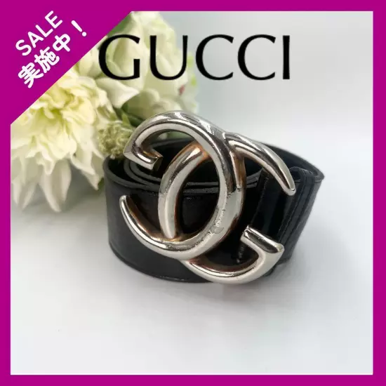 Very popular GUCCI belt leather GG logo buckle gold hardware