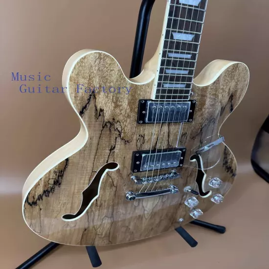 Semi-Hollow Body Natural Electric Guitar Transparent Pickguard Fixed Bridge