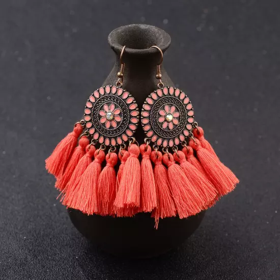 Fashion Women Bohemian Earrings Long Tassel Fringe Drop Dangle Ear Stud Jewelry