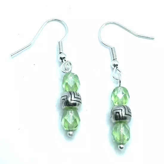 Brighton Nexus Etched Silver & Green Crystal Beads Dangle Custom Earrings