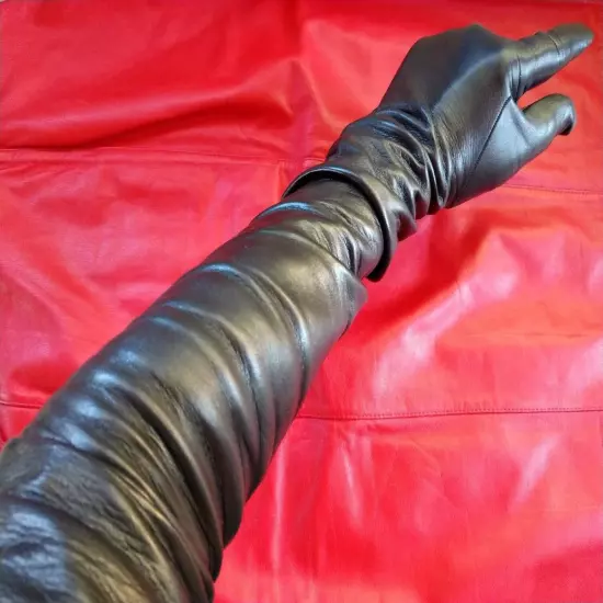 ULTRA LONG Size 8 BLACK UNLINED KID LEATHER GLOVES FORMAL EVENING BOUDOIR