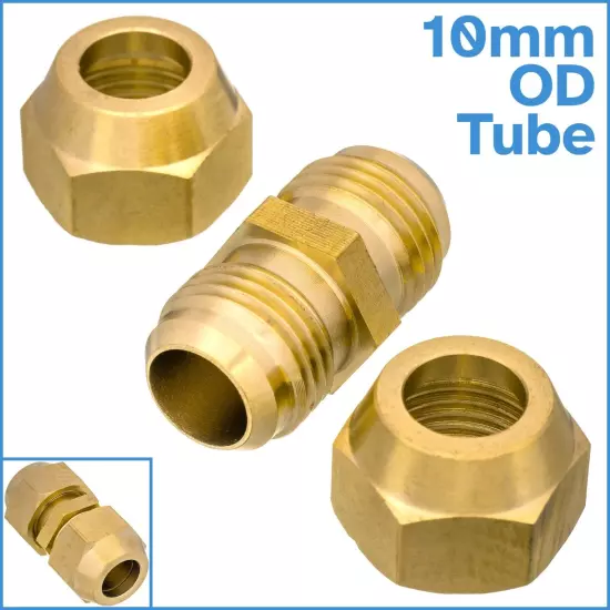 Brass 10mm OD Copper Pipe Tubing Flared Connector Fitting Tube Short Flare Nut