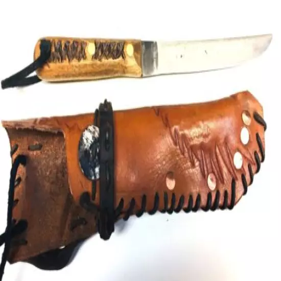 Mountain Man Utilitarian Knife w/ Hand Tooled Eagle Wing Motif Scabbard