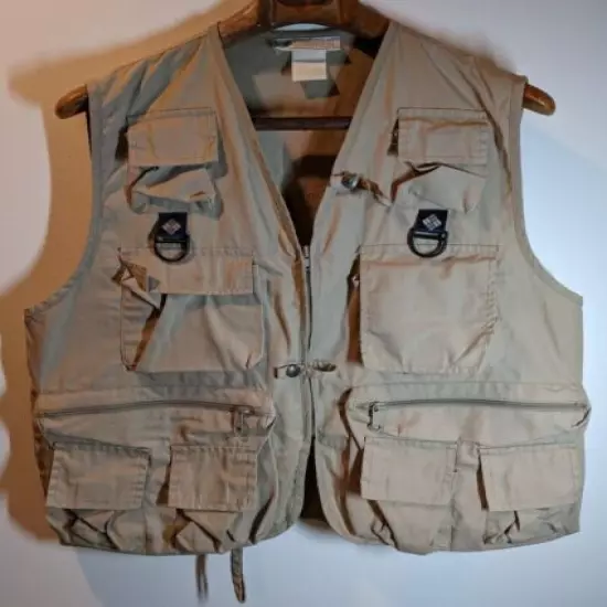 Vintage Columbia Men's S/M Fishing Utility Vest Multi Pocket Tan Beige