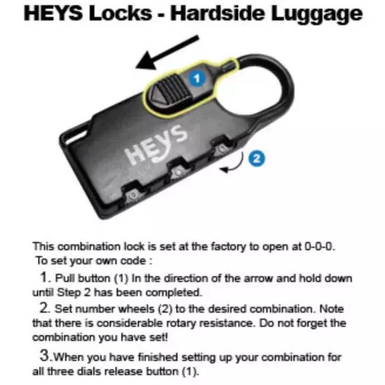 HEYS Security Combination Lock for Luggage Suitcase Travel Bag 2.5 x 1” NEW