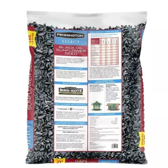 Pennington Select Black Oil Sunflower Seed Dry Wild Bird Feed, 40 lb. Bag,1 Pack