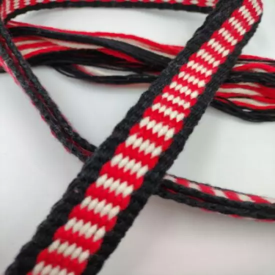 Item 2201: Powder Horn Strap belt cotton 42" x 3/4" Bar pattern red, whi, black