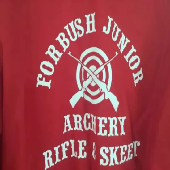 VTG FORBUSH JUNIOR RED SATIN BOMBER ARCHERY SKEET RIFLE CLUB USA JACKET MENS XL 