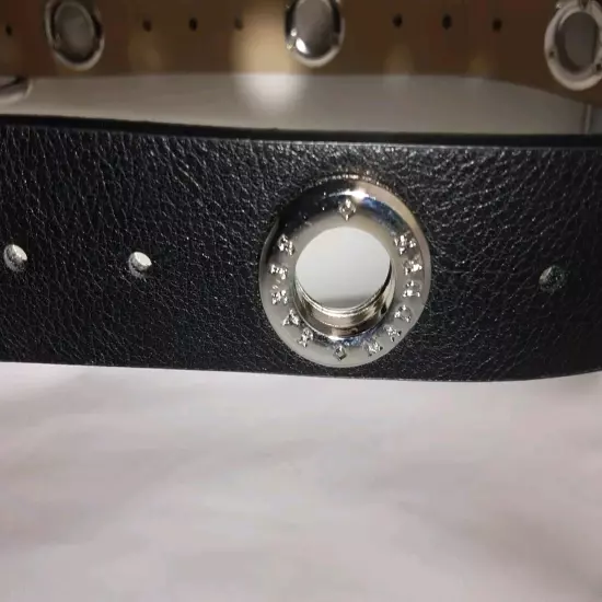 STEVE MADDEN 1.25" Black Vegan Leather Belt With Silvertone Open Round Hardware