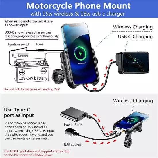 Motorcycle Phone Holder Wireless Charger Moto Motorbike Mirror Mobile Stand Supp