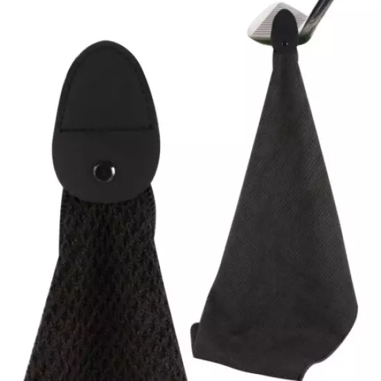 2 PACK MAGNETIC GOLF MICROFIBER TOWELS, BLACK/GRAY STICKS TO GOLF CART OR CLUBS