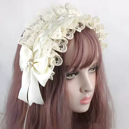 Gothic Lolita Headdress Maid Lace Hair Accessories Cosplay Bowknot Headband