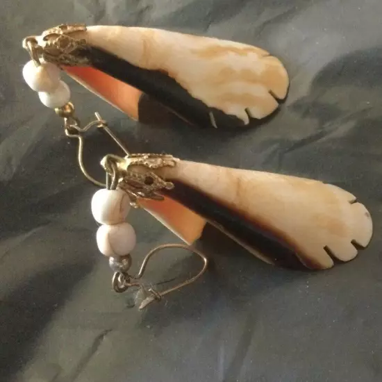 White Cone Shell Dangle Earrings Hawaii Pierced Gold Wire