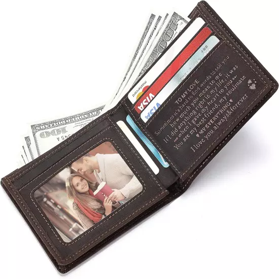 Personalized Engraved Leather Wallet for Dad Son Husband Boyfriend - Perfect for