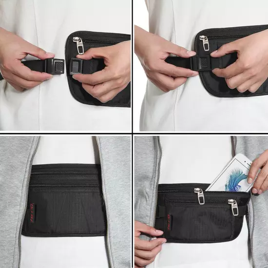 RFID Blocking Travel Money Belt - Waterproof Security Waist Wallet Passport Bag