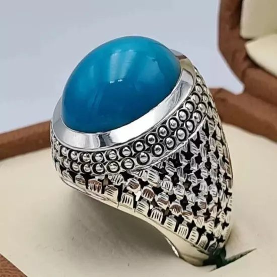 Old Mine Feroza Ring - Natural Turquoise Stone in Stunning Robin Blue Color