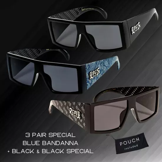 Mens Locs Rectangular Lowrider Biker Flat Top Large Frame Bandana Sunglasses