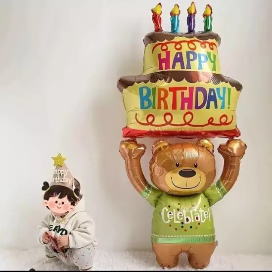 1 Pcs Bear Holding Cake Aluminum Film Balloon,perfect For Parties NO Helium! 