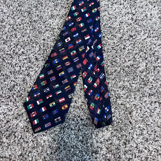 City One Blue Novelty Tie - Colorful World Flags 100% Polyester Necktie