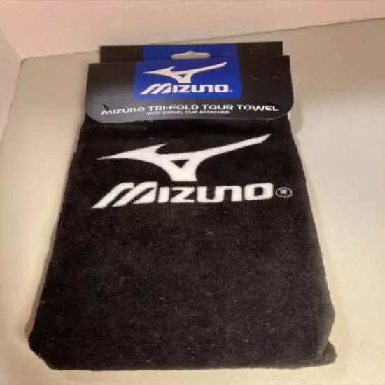 Mizuno Tri-fold Tour Towel With Swivel Clip Attached Black/white NEW 16”x 22”