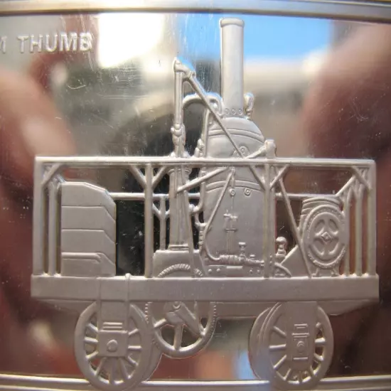 2 .OZ SILVER INGOT- BAR LOCOMOTIVE- TRAIN 1830 TOM THUMB FRANKLIN MINT+GOLD"