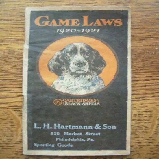 RARE U.S. CARTRIDGE GAME LAWS CATALOG 1920-1921 BLACK SHELLS